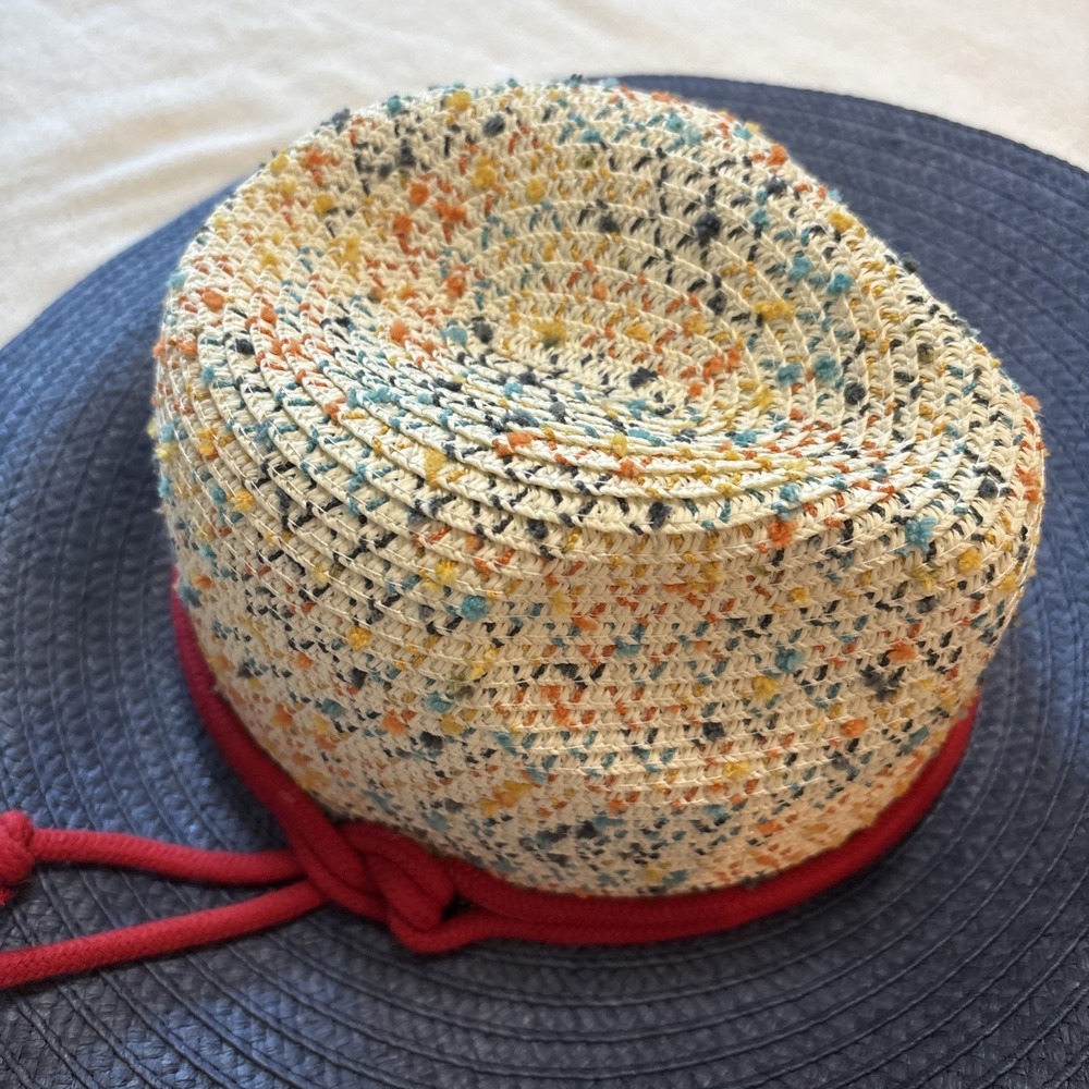 Giovannio New York Blue Multicolor Speckled Sun Hat Wide Brim Paper Beach Cruise - Picture 4 of 11
